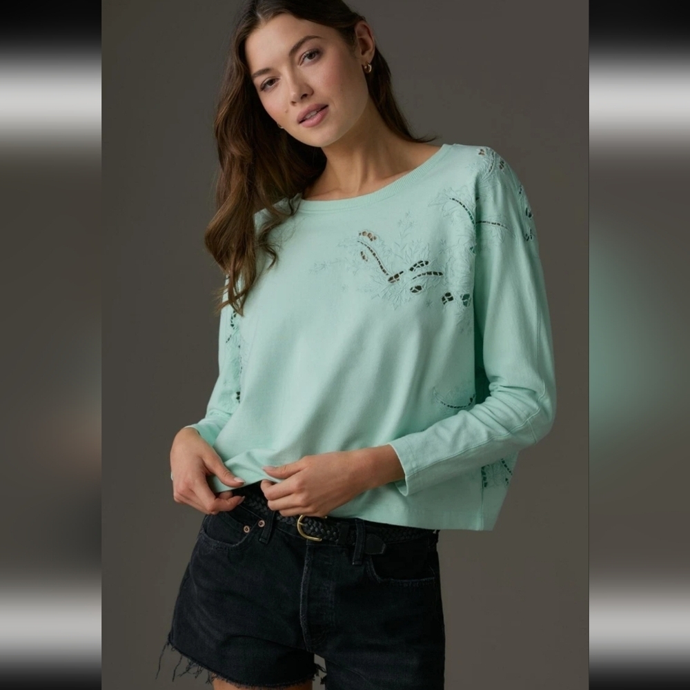 Anthropologie Oversize Dolman Sleeve Romantic Boho Eyelet Sweater,‎ Small